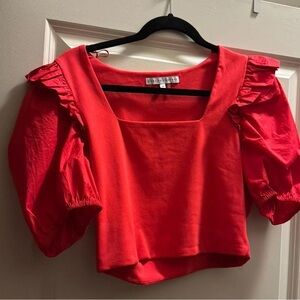 Endless Rose Vibrant Red Ruffle Sleeve Crop Top